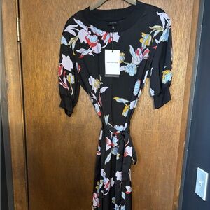 Floral Black Belted Dress